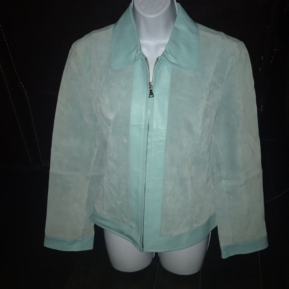 J Marco baby blue leather Suede zip up jacket